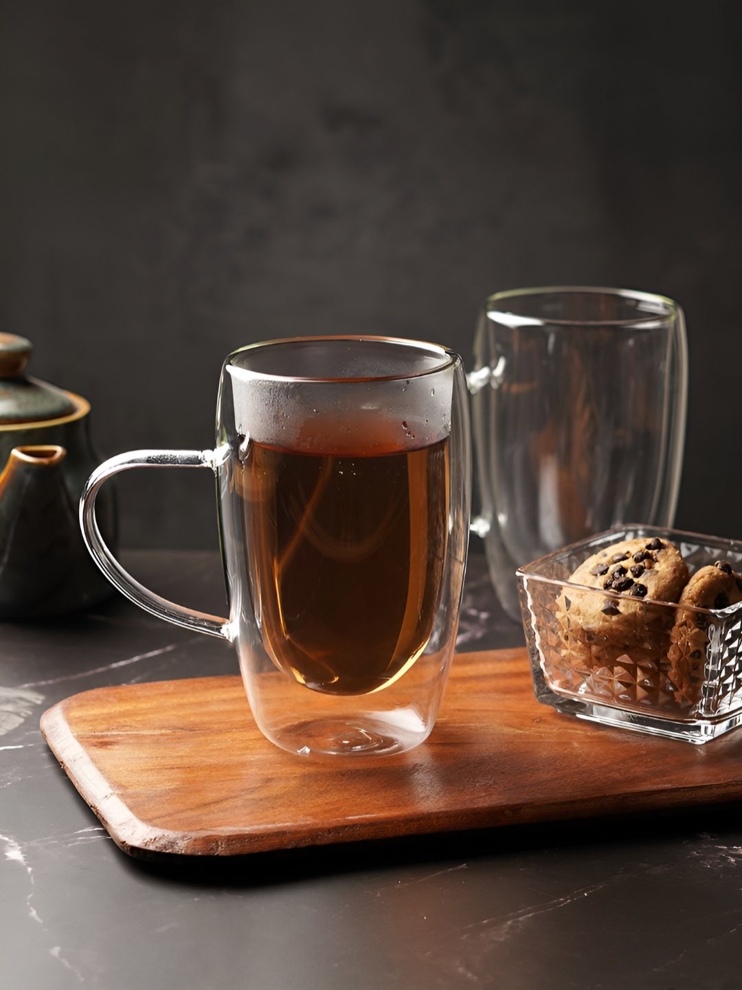 

ceradeco Transparent 2 Pieces Glass Double Wall Glossy Mugs 450 ml Each