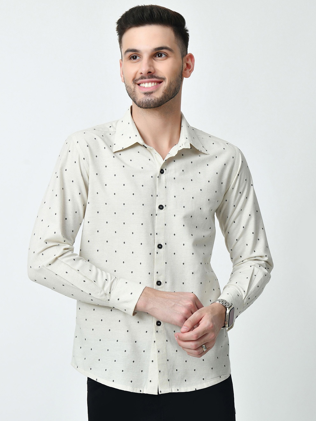 

BAESD Men Standard Opaque Printed Casual Shirt, Cream