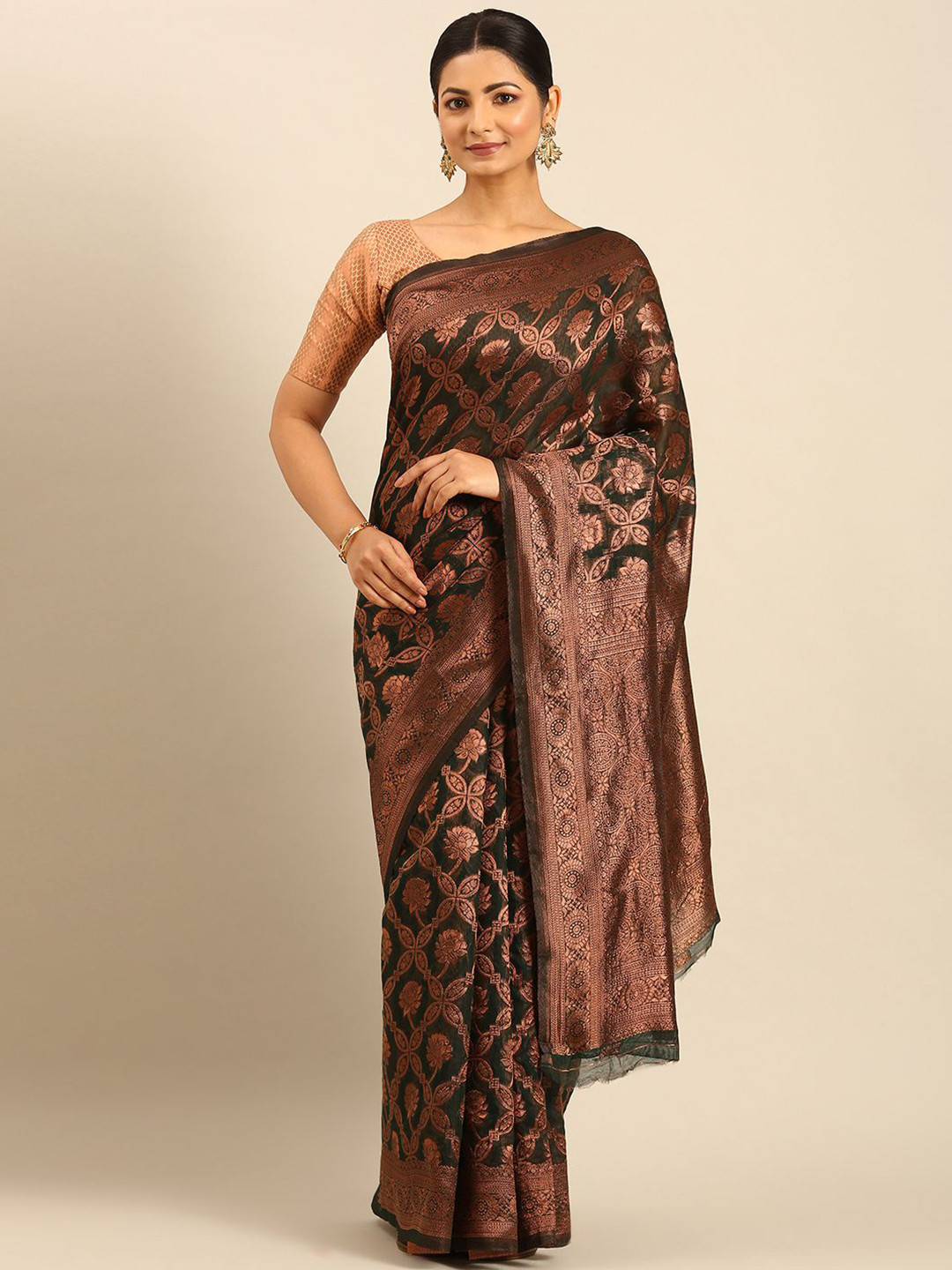 

Panzora Ethnic Motifs Zari Saree, Green