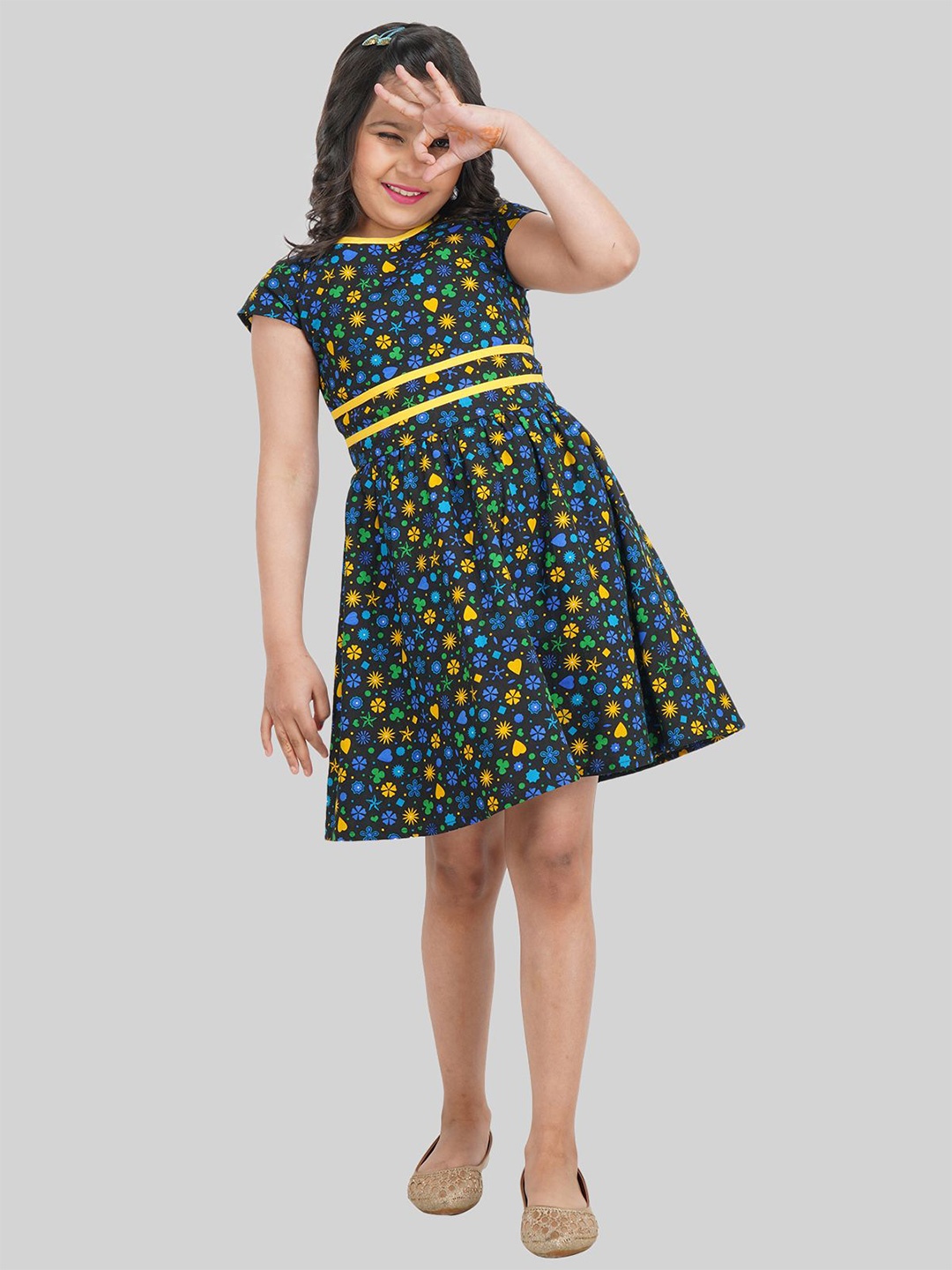 

BEING NAUGHTY Girls Cotton Floral Printed Fit & Flare Dress, Multi