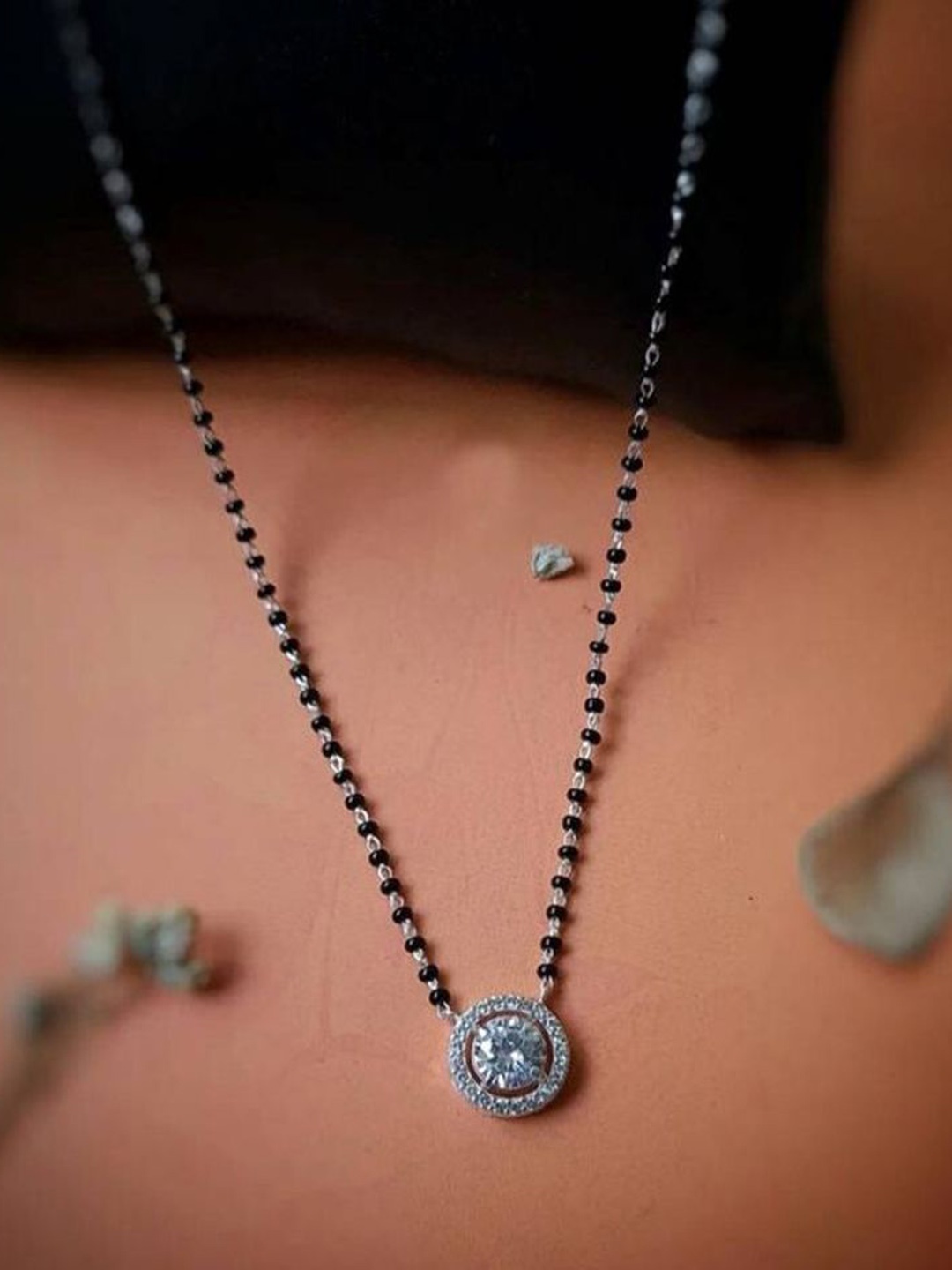 

Wynona Silver-Plated Artificial Stones and Beads Mangalsutra