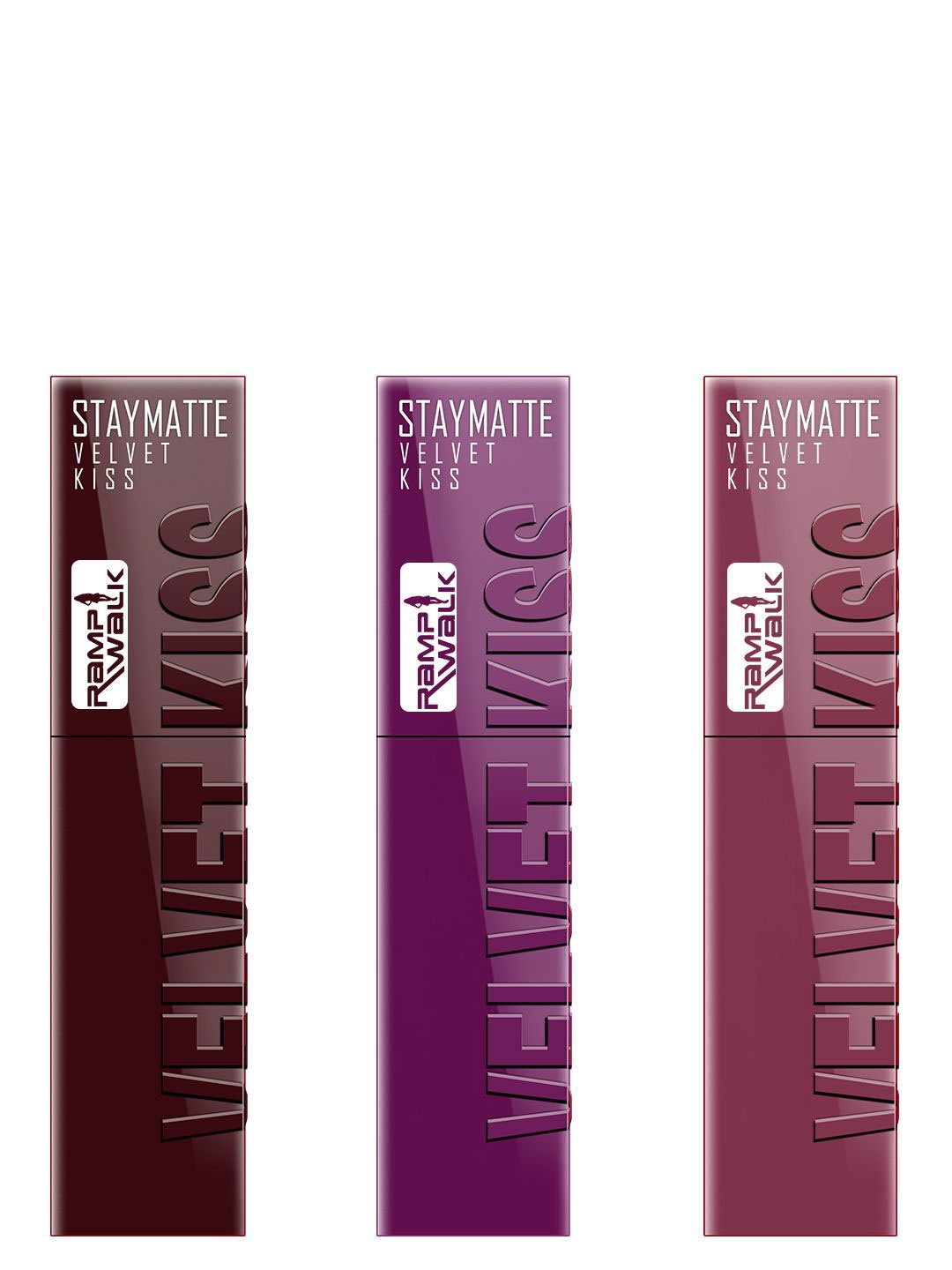 

Ramp Walk Velvet Kiss Set Of 3 Waterproof Liquid Lipstick - 3.5 ml Each - Shade 2 - 3 - 4, Purple