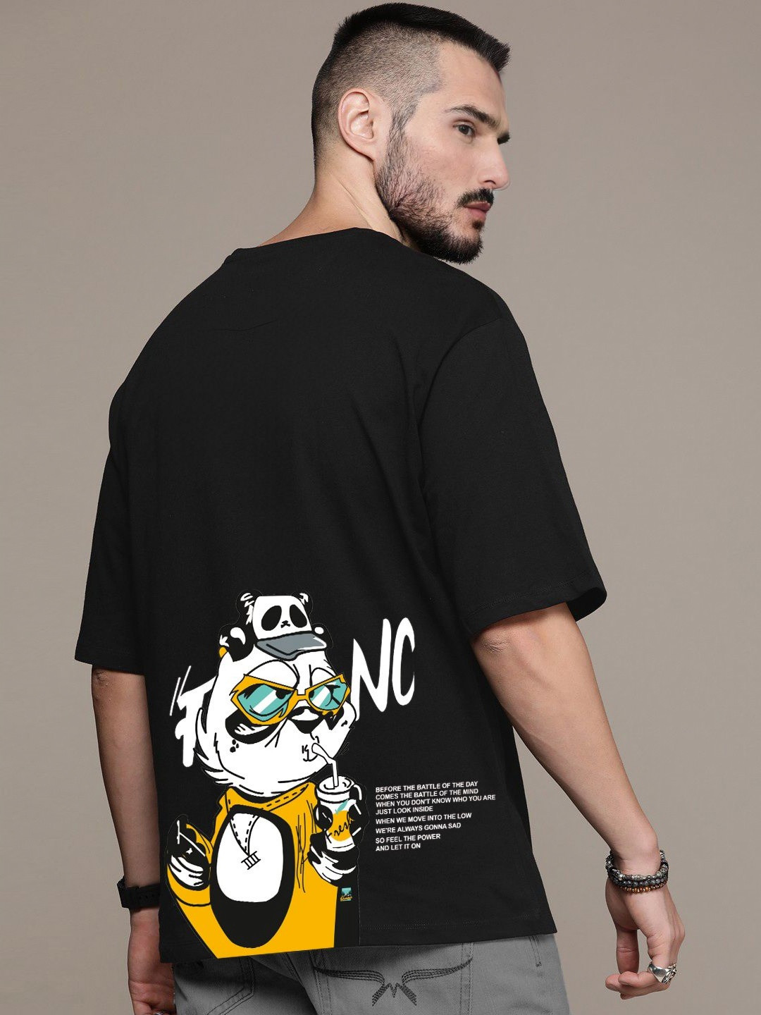 

Manlino Unisex Printed Extended Sleeves T-shirt, Black