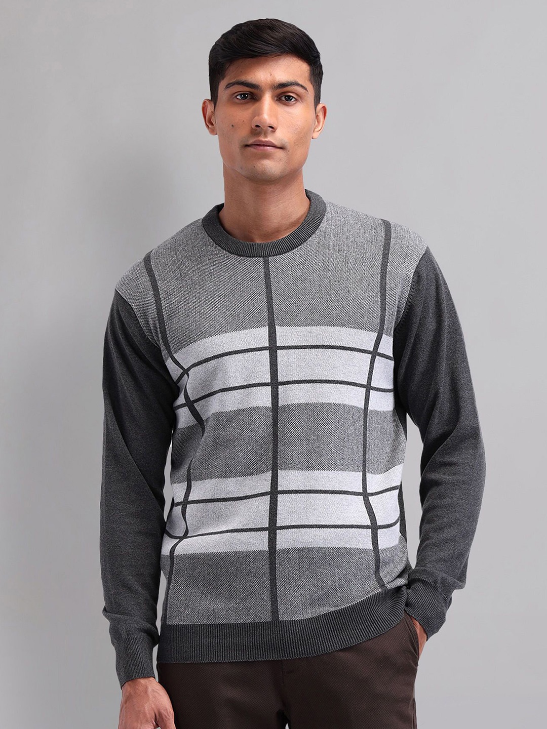 

AD By Arvind Men Checked Pullover, Grey