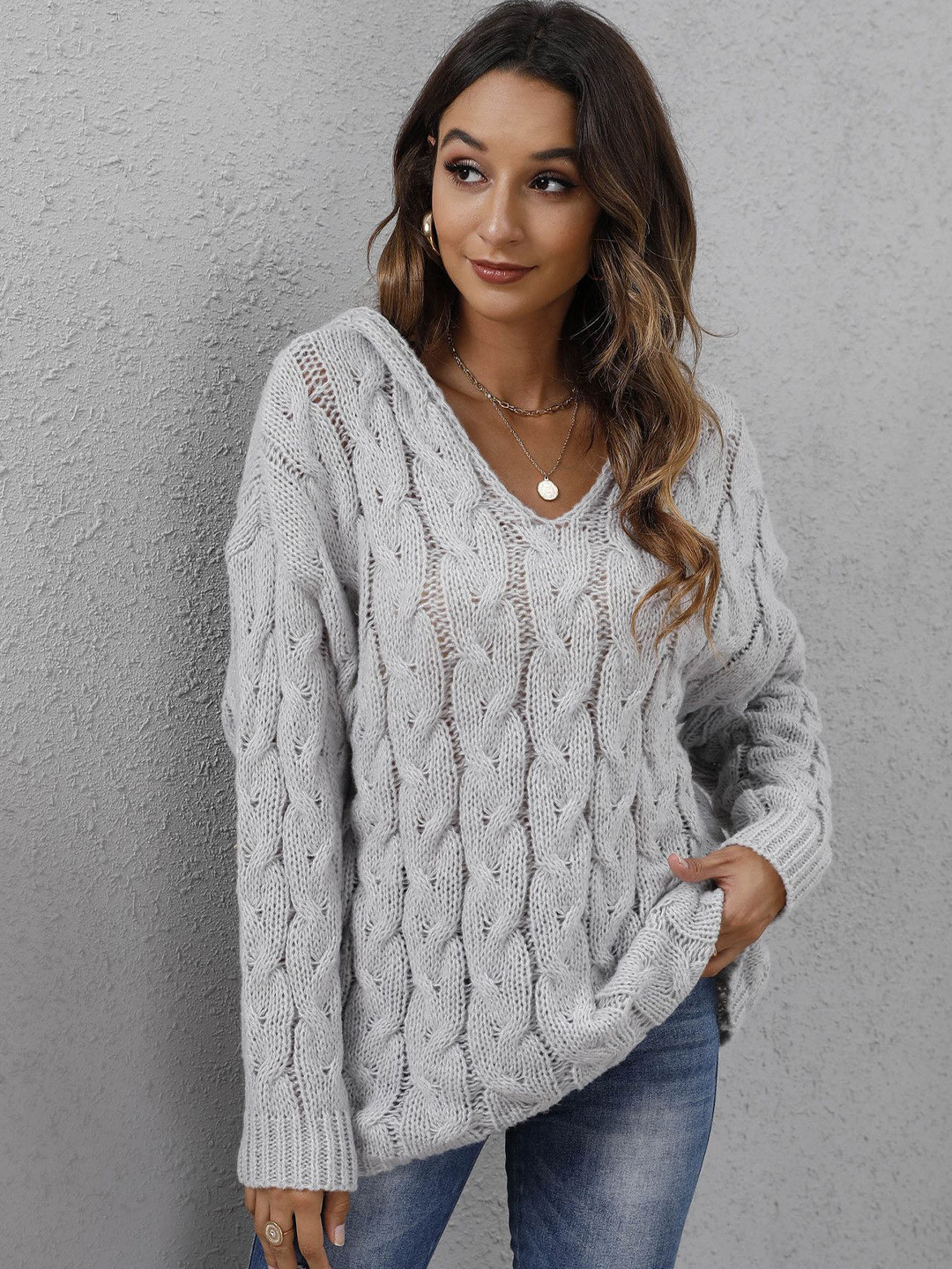 

StyleCast Women Cable Knit Pullover, Grey