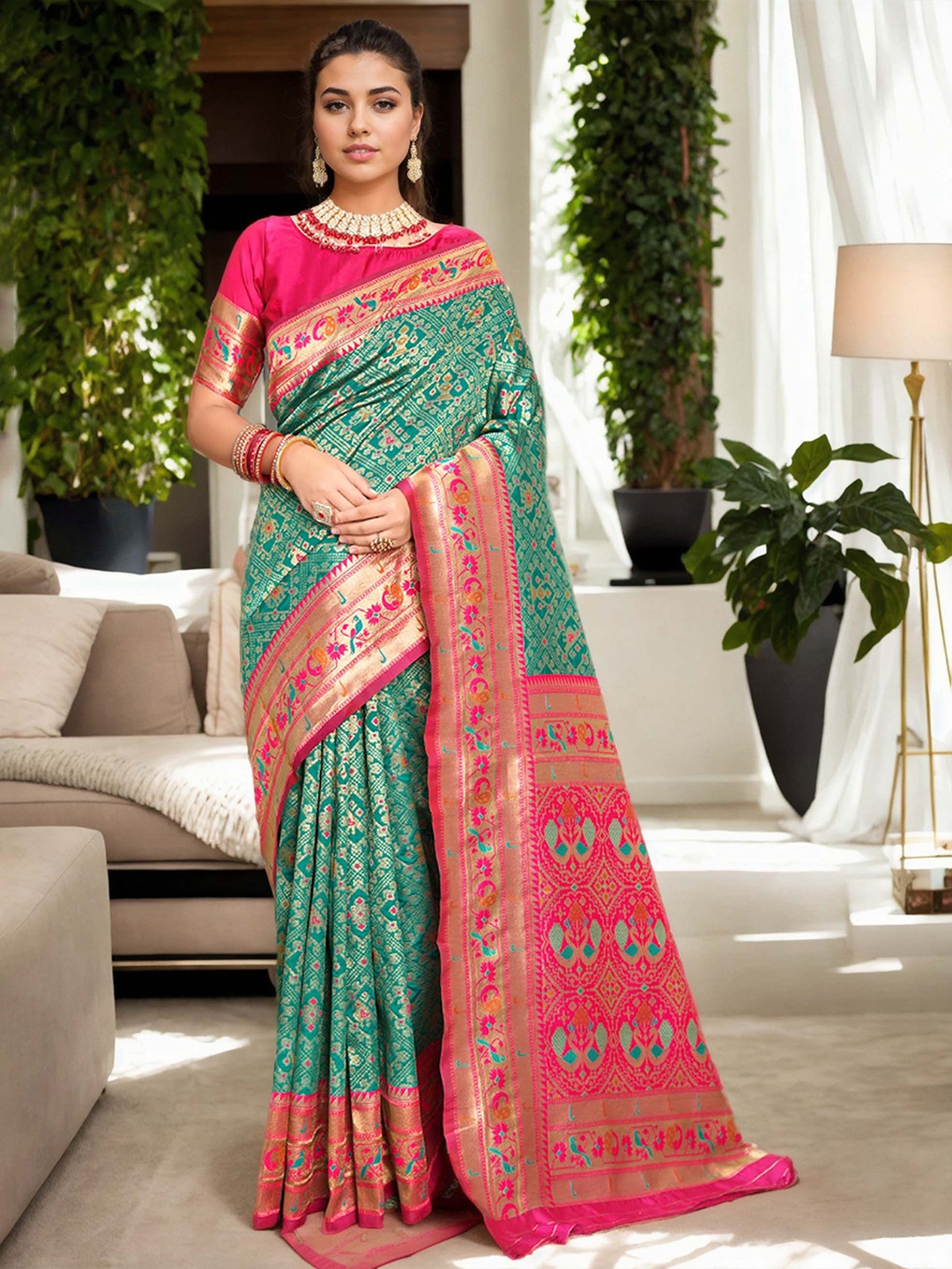 

Anouk Woven Design Zari Kanjeevaram Saree, Turquoise blue