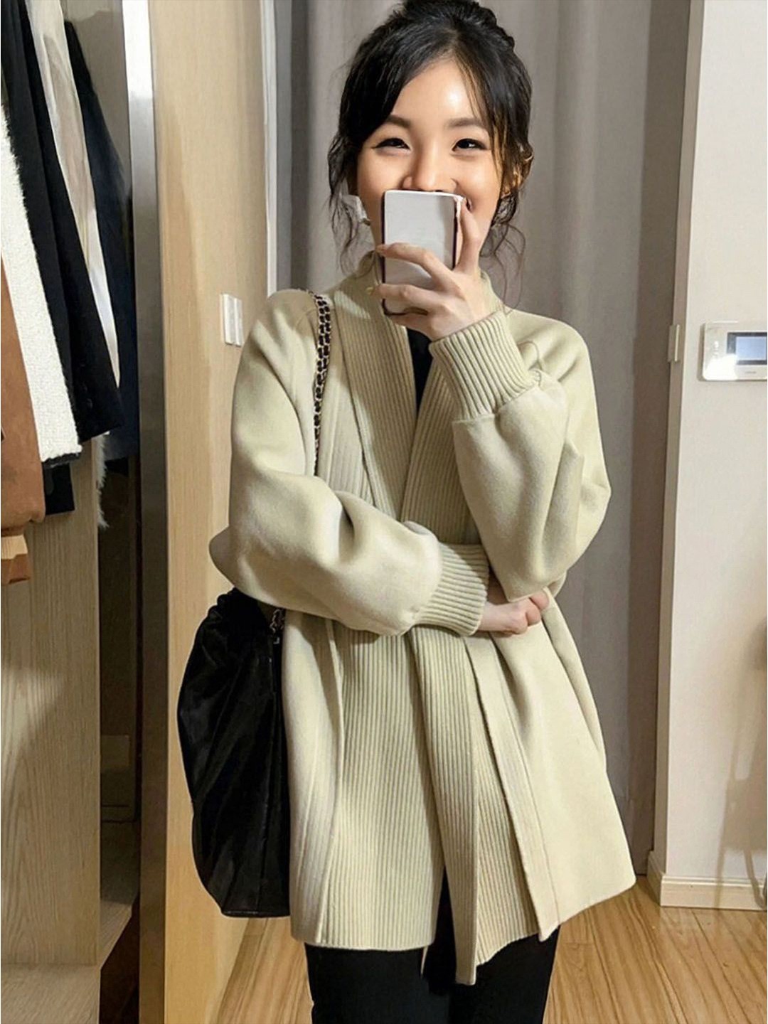 

StyleCast Women Shawl Collar Front-Open Sweaters, Beige