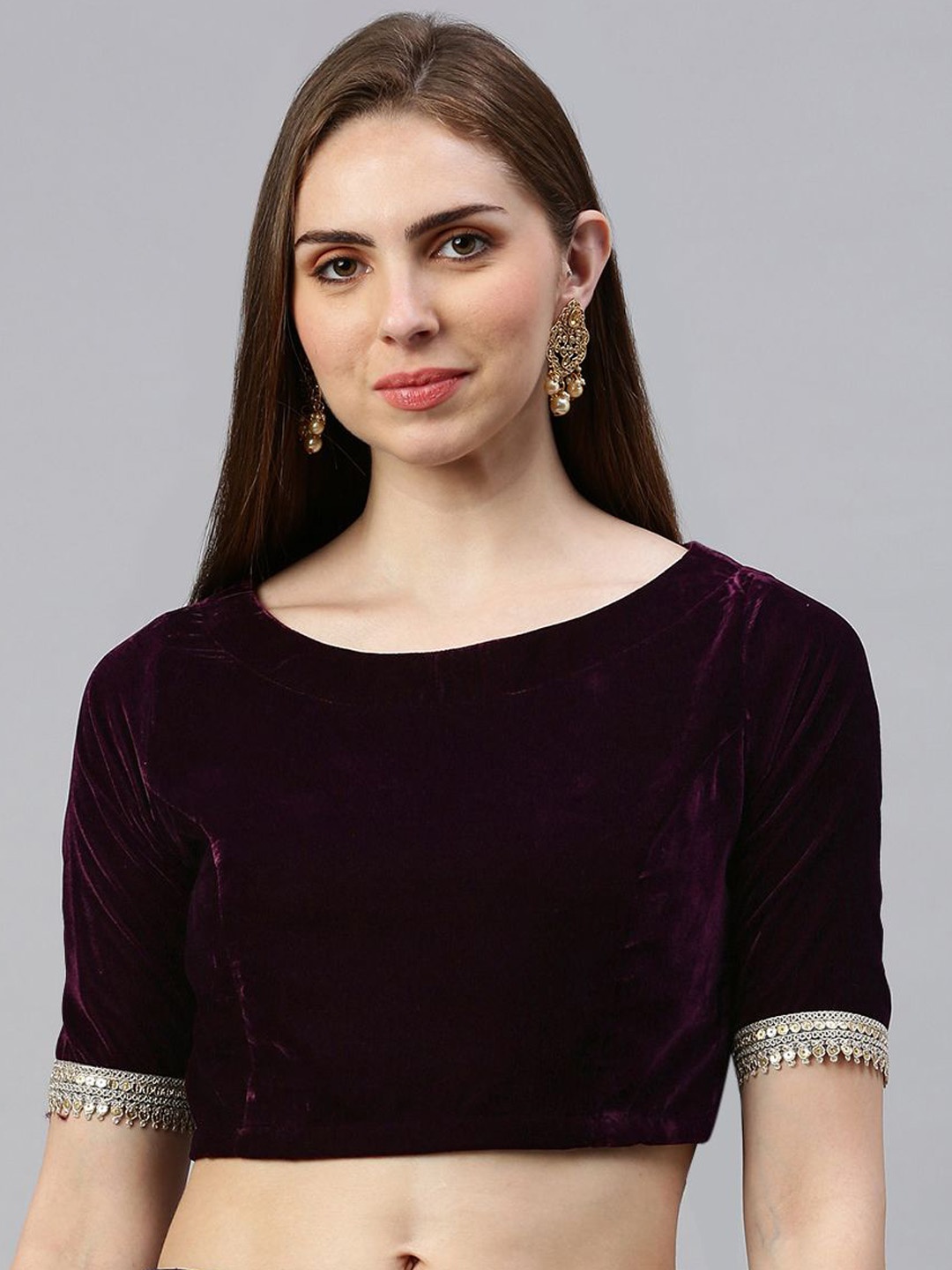 

De Moza Non-Padded Boat Neck Saree Blouse, Violet