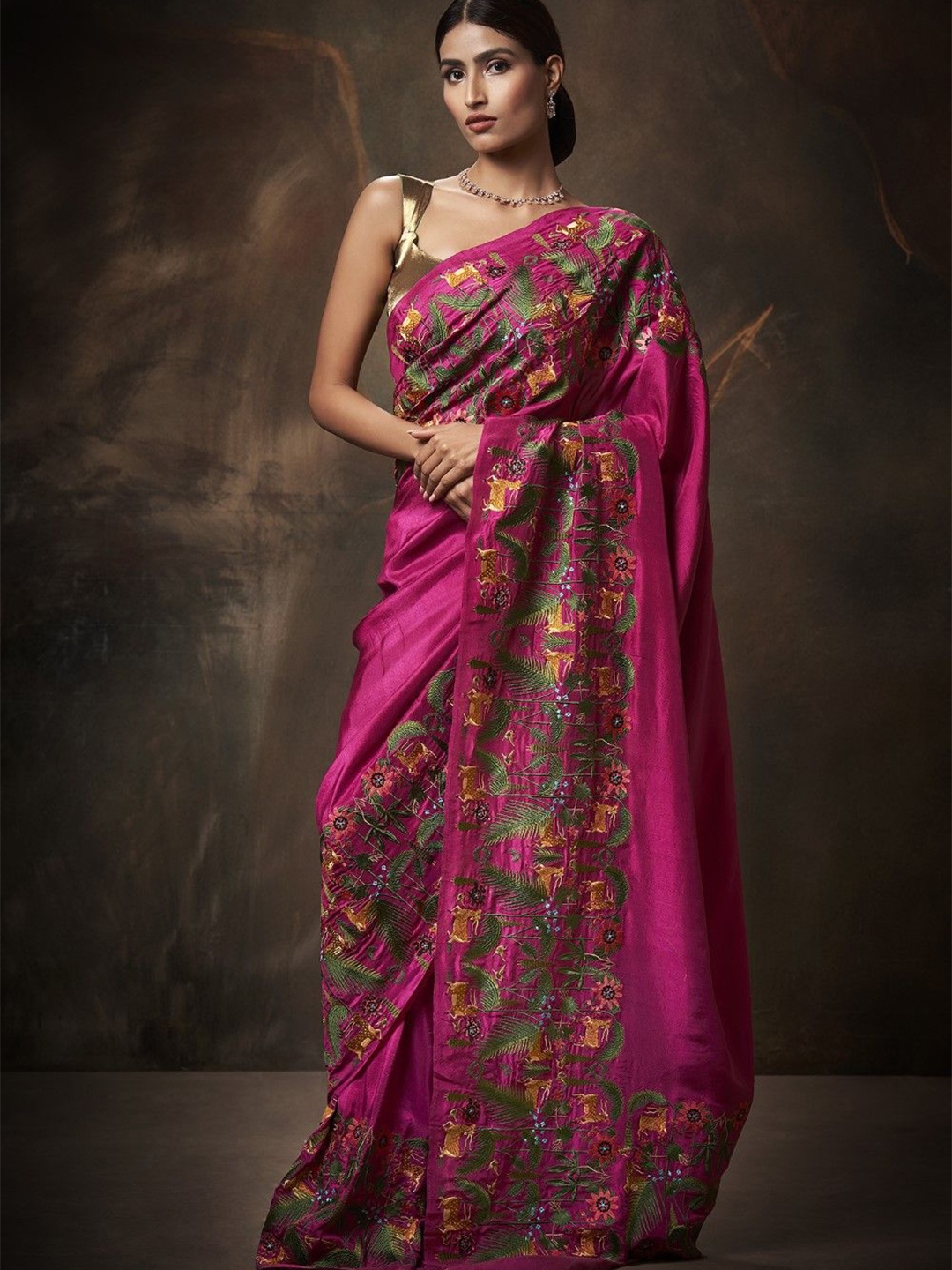 

House of Deepthi Women Woven Design Pure Silk Saree, Pink