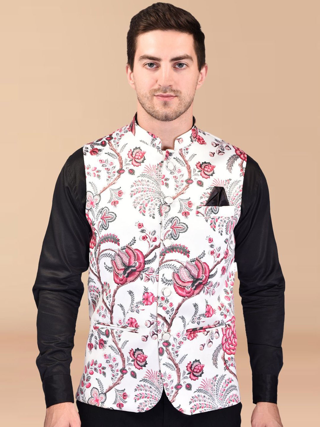 

PRINTINDIA Men Printed Nehru Jacket, White