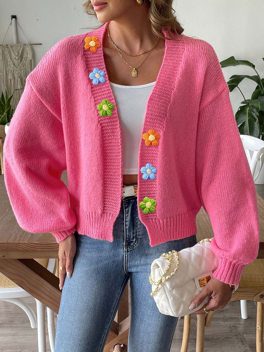 

StyleCast Women Embroidered Cardigan with Embroidered Detail, Fuchsia