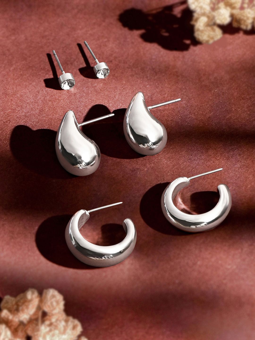 

Accessorize Set Of 3 Crystals Studded Teardrop Shaped Studs, Silver