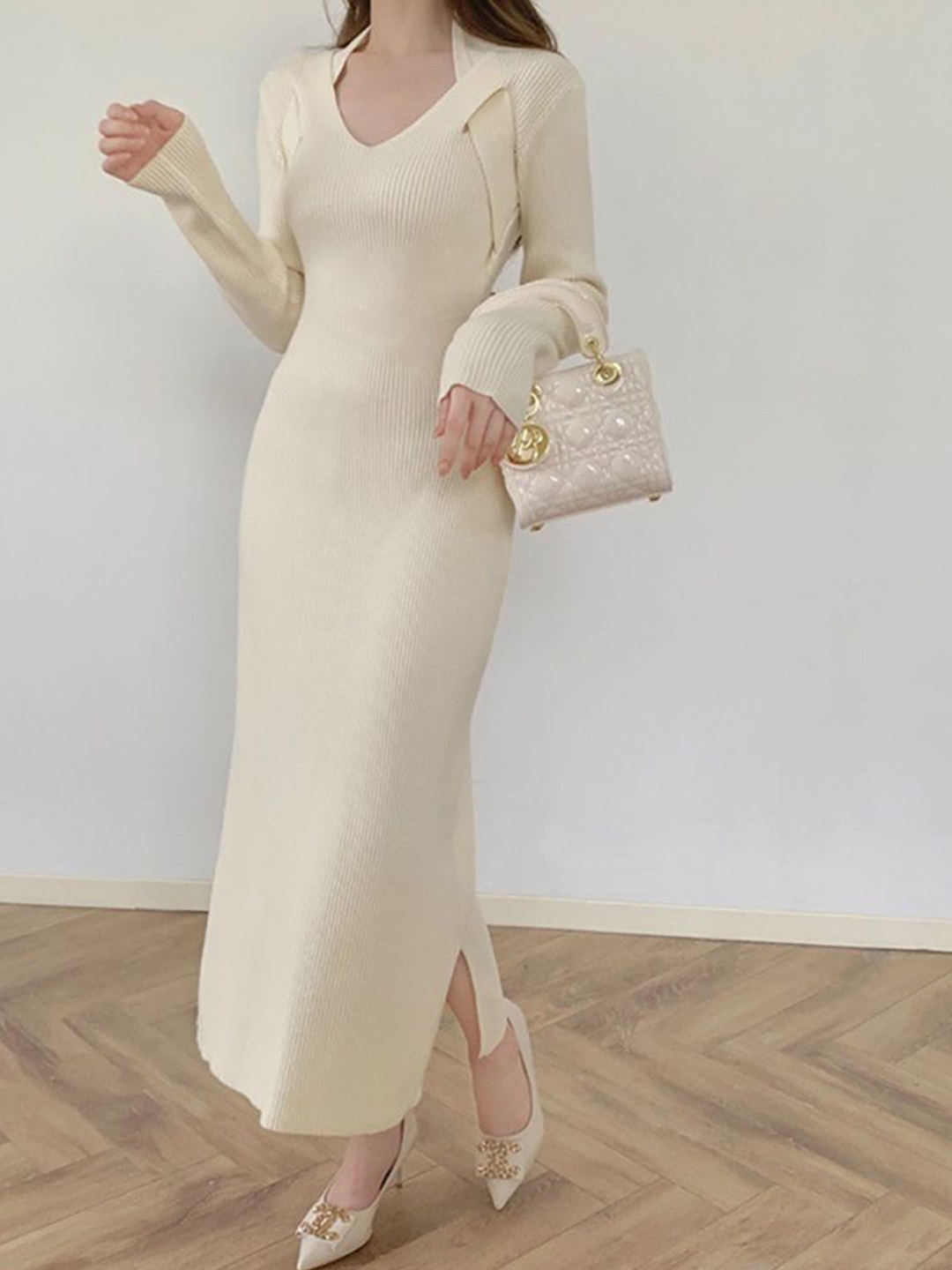 

StyleCast x Revolte Bodycon Midi Dress, Beige