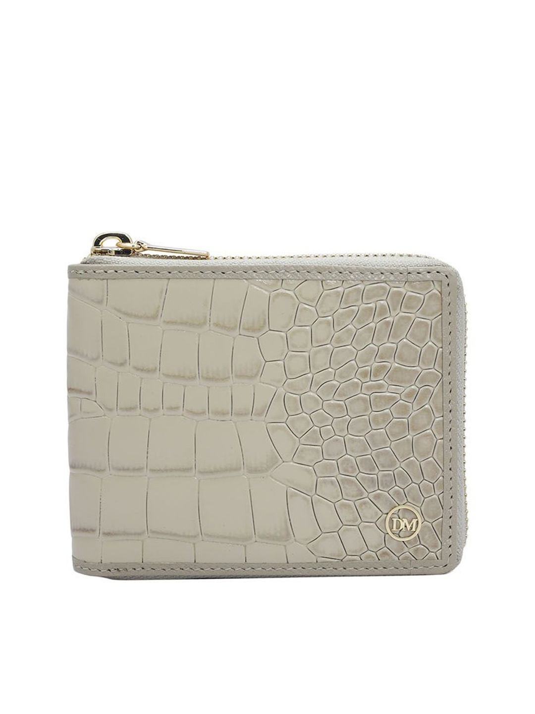 

Da Milano Women Brand Logo Textured Leather Zip Around Wallet, White