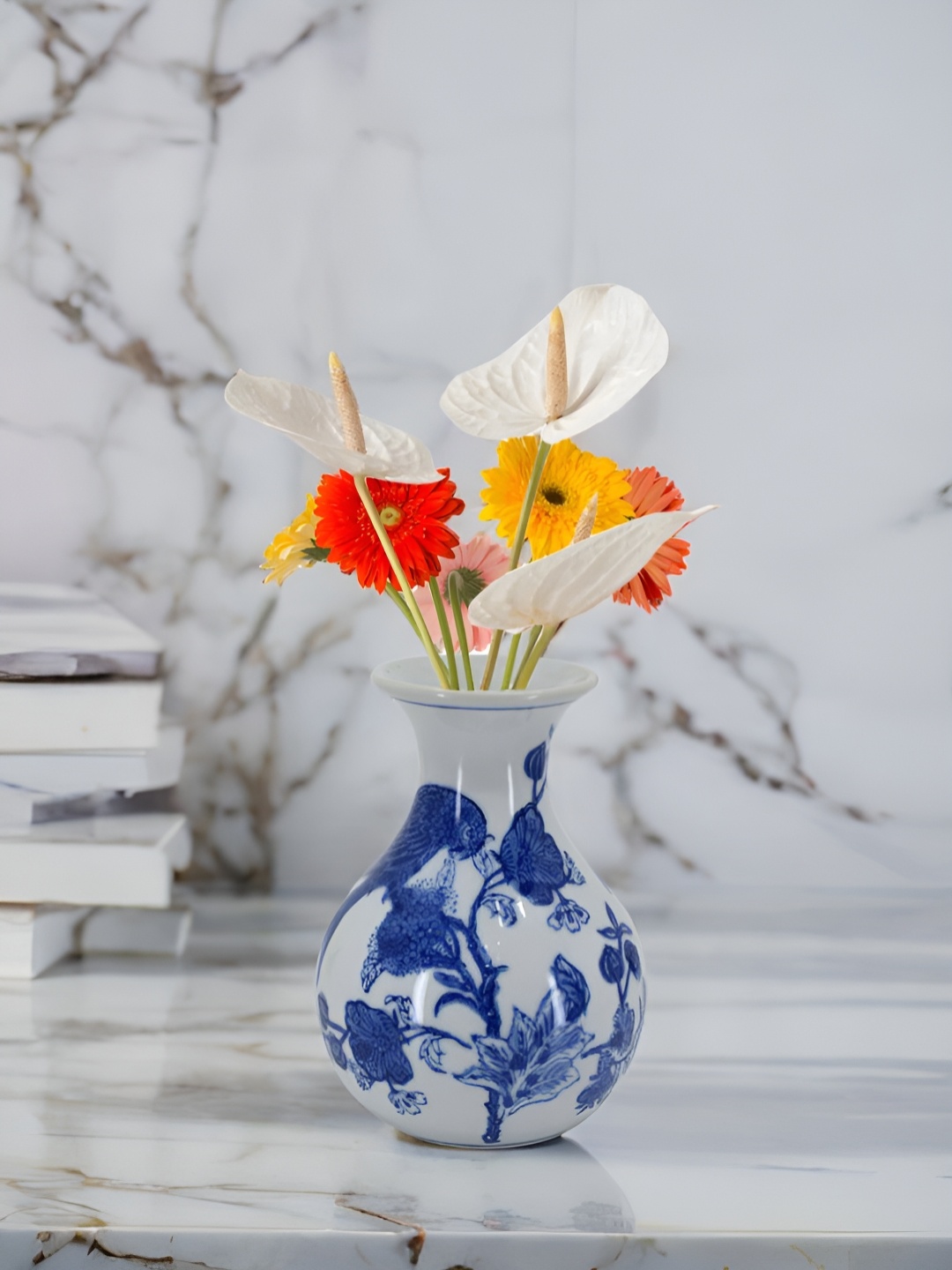 

The Decor Lane White & Blue Floral Printed Ceramic Pottery Vase