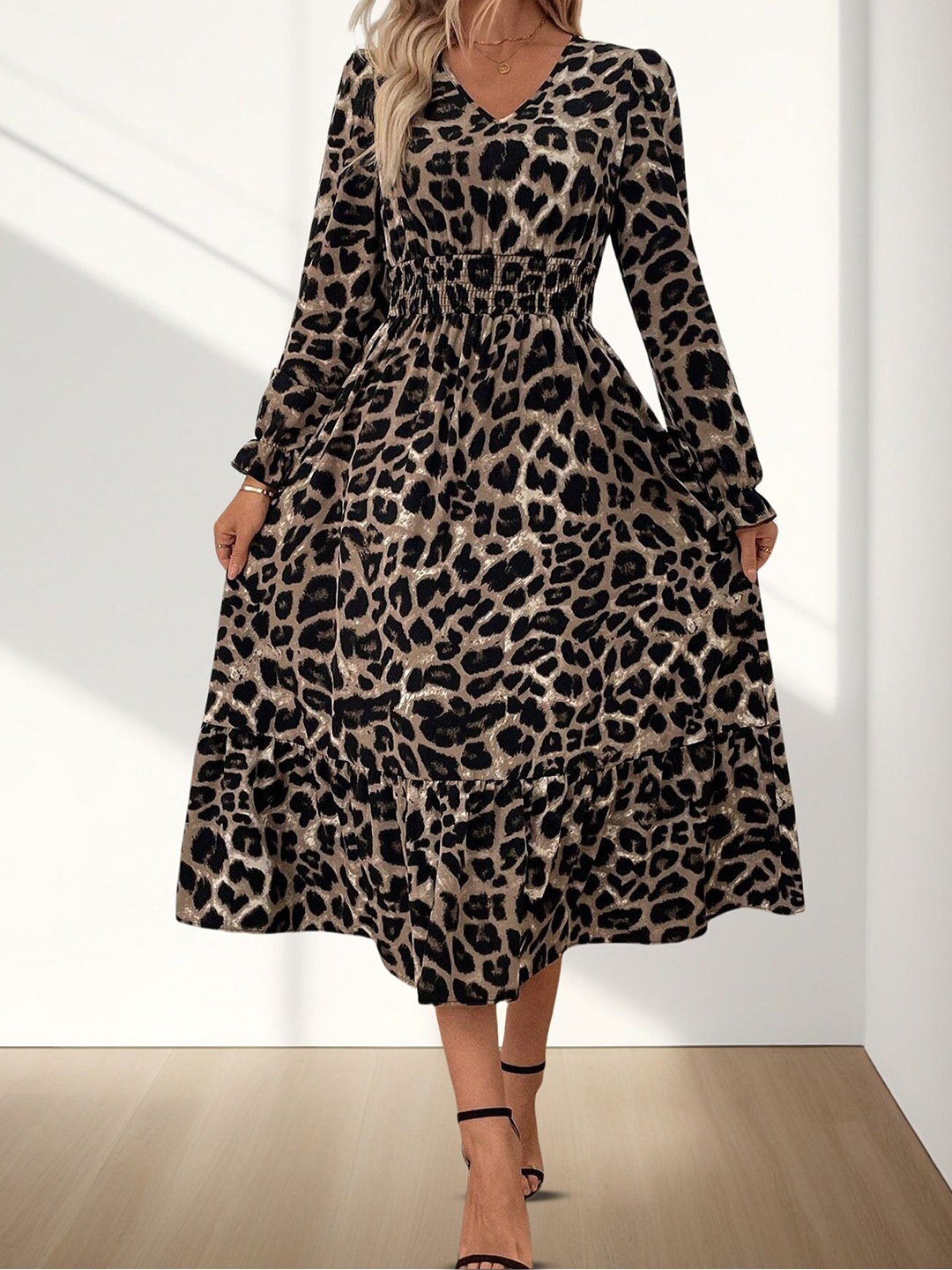 

StyleCast x Revolte Animal Print Layered A-Line Dress, Brown