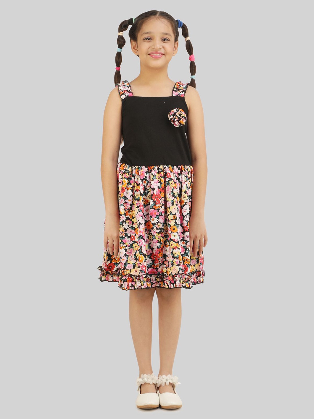 

BEING NAUGHTY Girls Floral Printed Fit & Flare Dress, Black