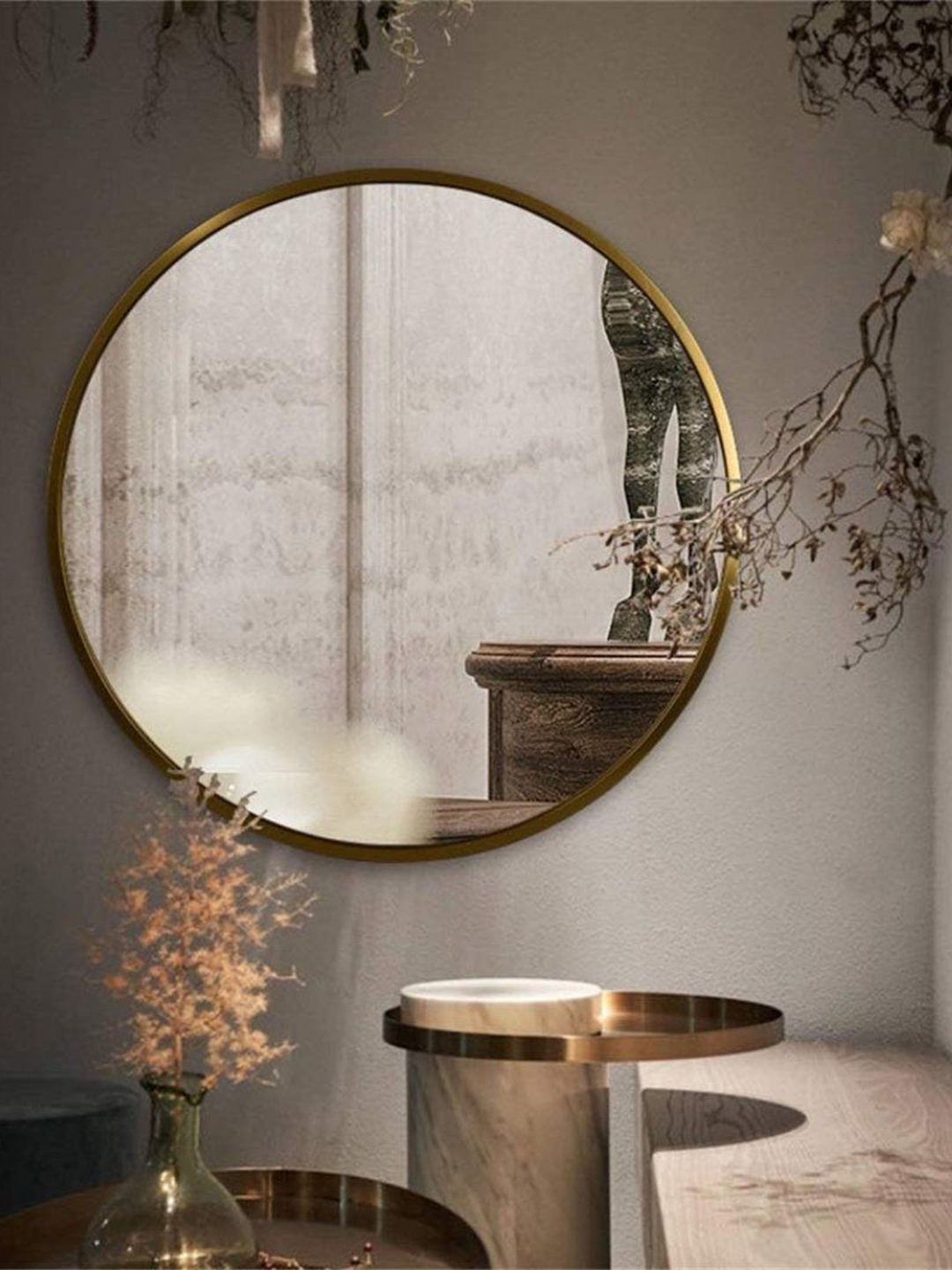 

THE ARTMENT Goldtoned Round Wall Mirror, Gold