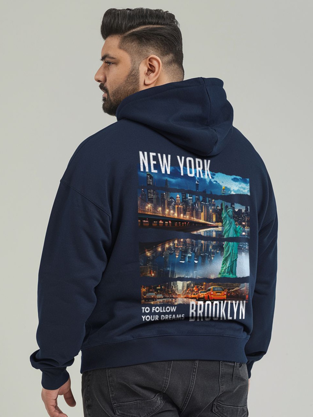 

FFLIRTYGO Men Printed Hooded Sweatshirt, Blue