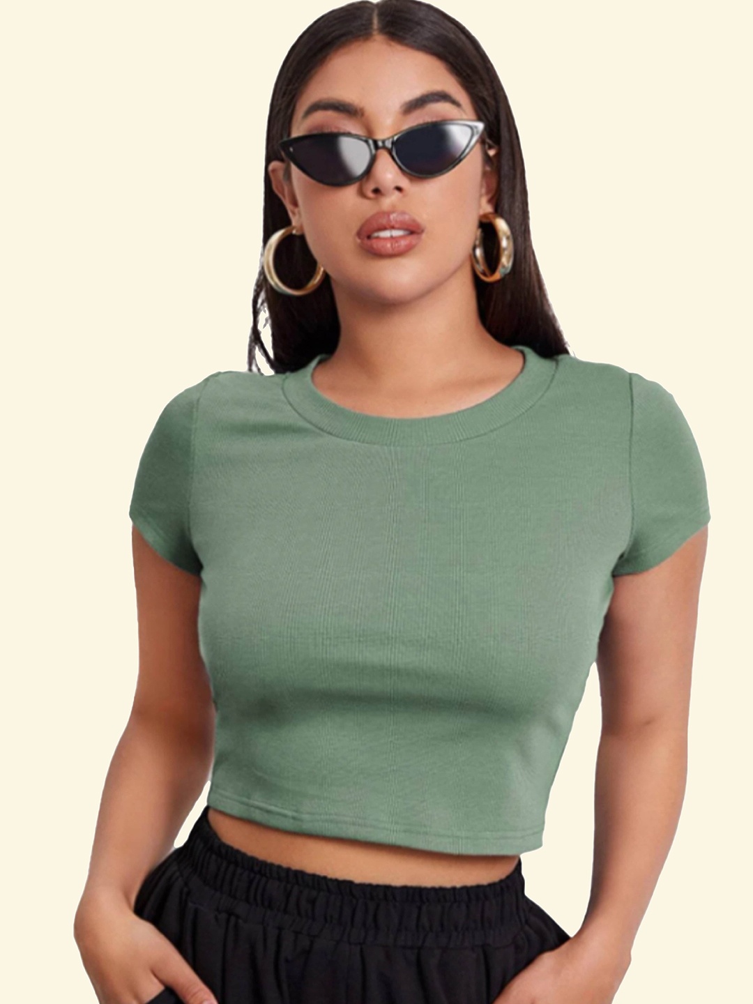 

Swaranjali Women Round Neck Tank Crop Top, Green