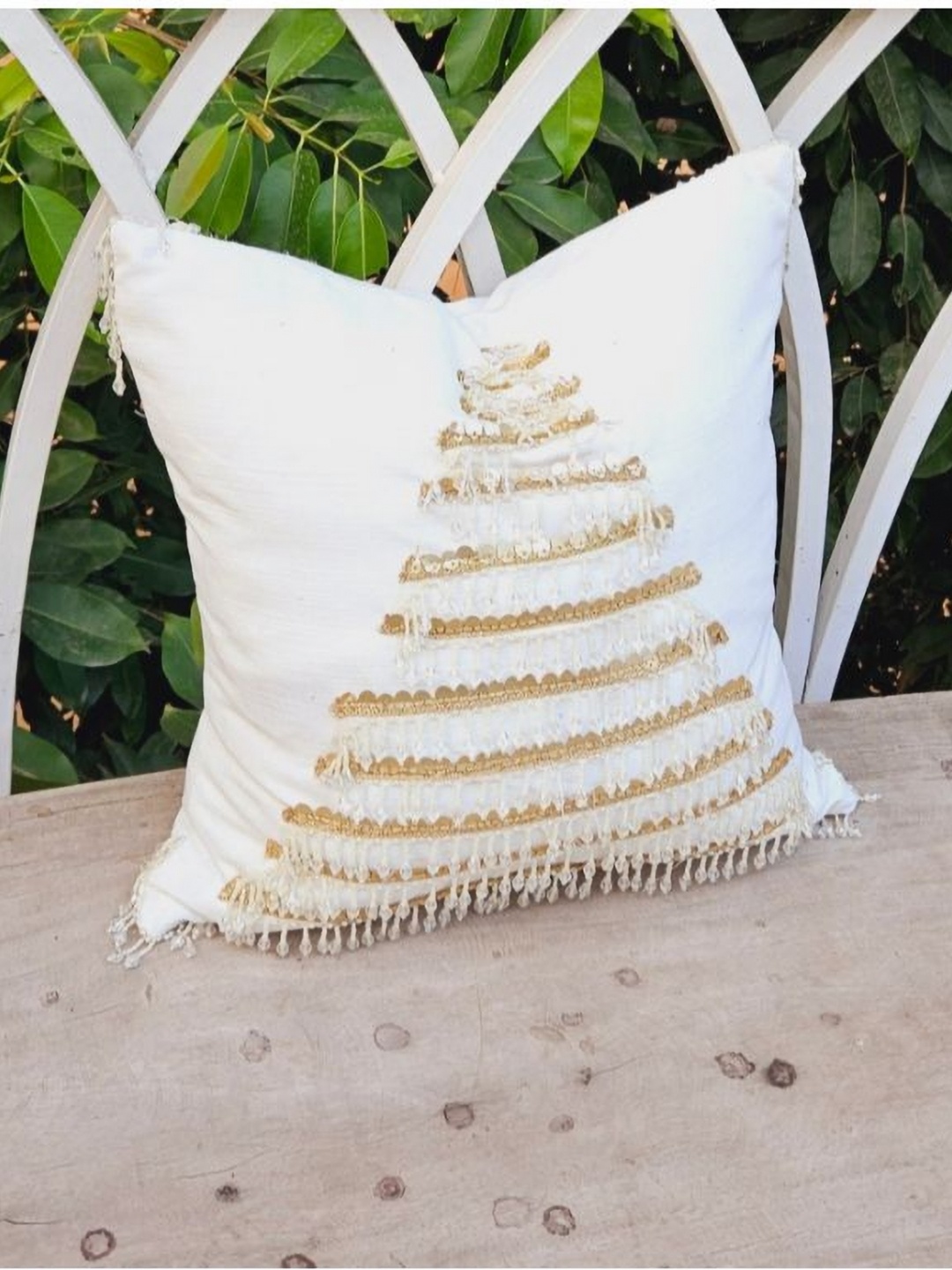 

THROWPILLOW White & Gold-Toned Embellished Square Cushion Covers