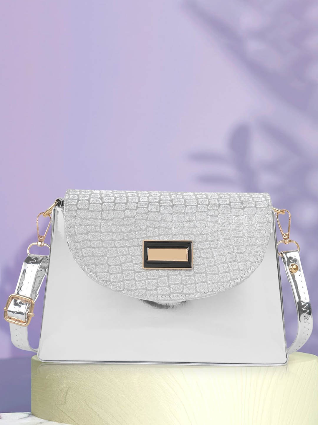

SPOTIC Women Textured Structured Sling Bag, Silver