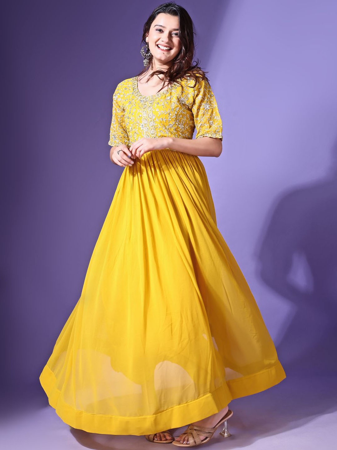 

Ethnic Yard Women Embroidered Fit & Flare Ethnic Dress, Yellow