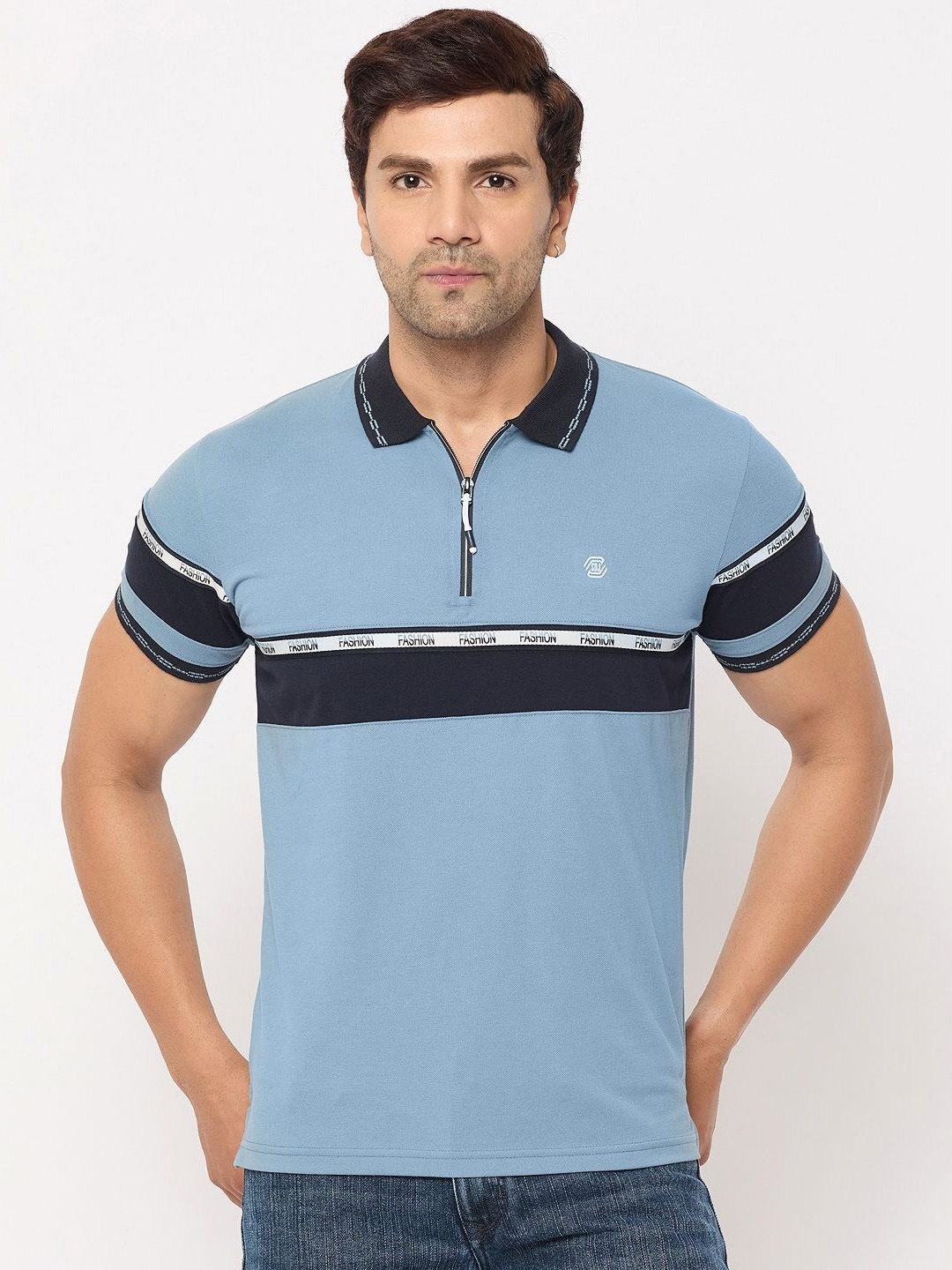 

Duke Men Striped Polo Collar Slim Fit T-shirt, Blue