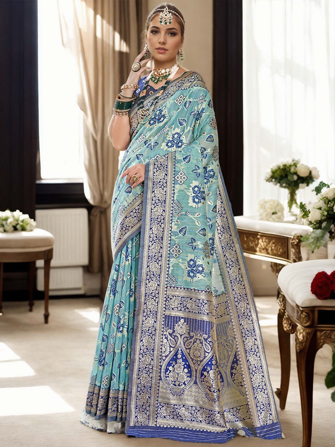 

Anouk Ethnic Motifs Woven Design Chanderi Saree, Blue