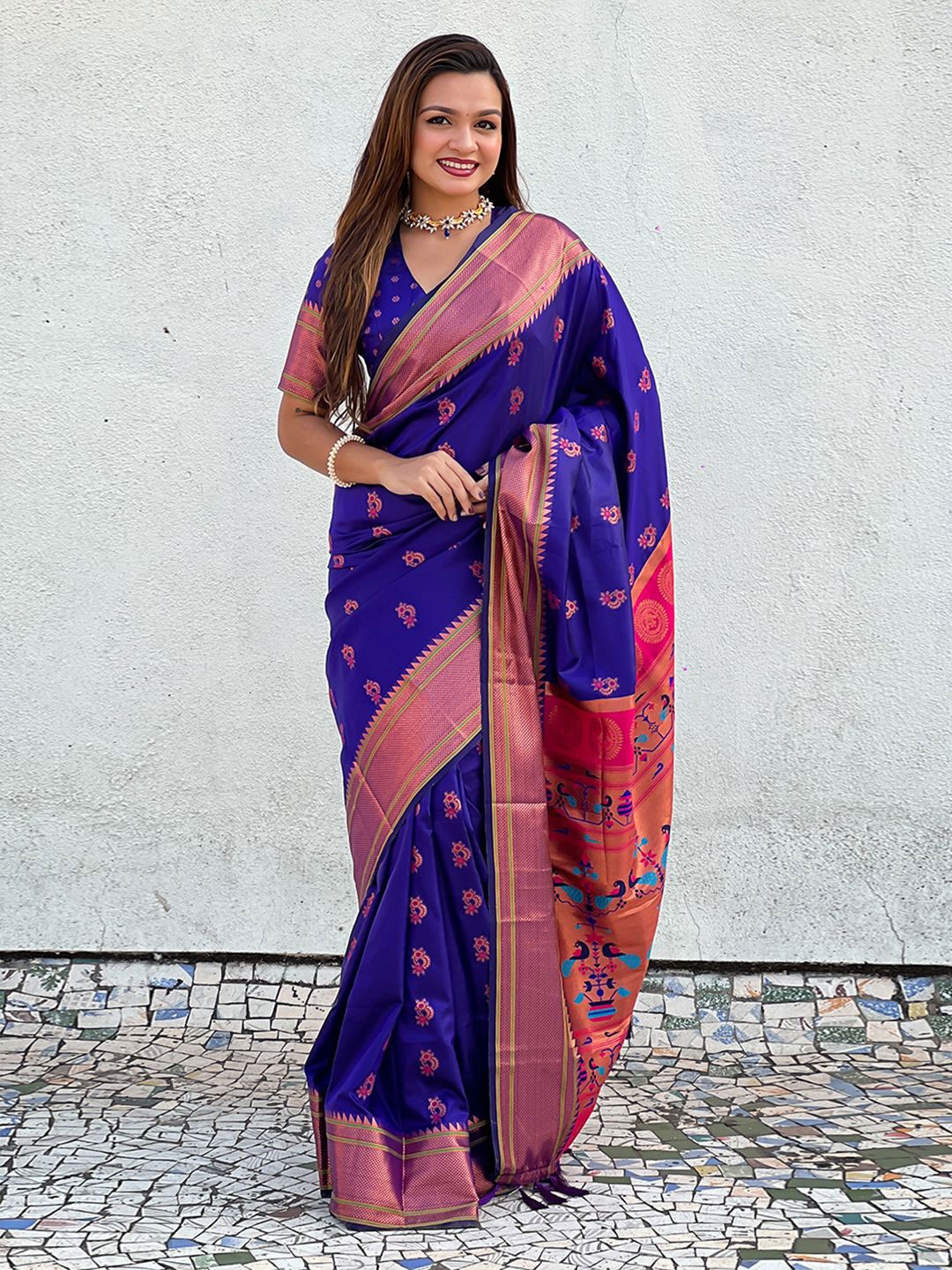 

Mitera Woven Design Zari Paithani Saree, Blue