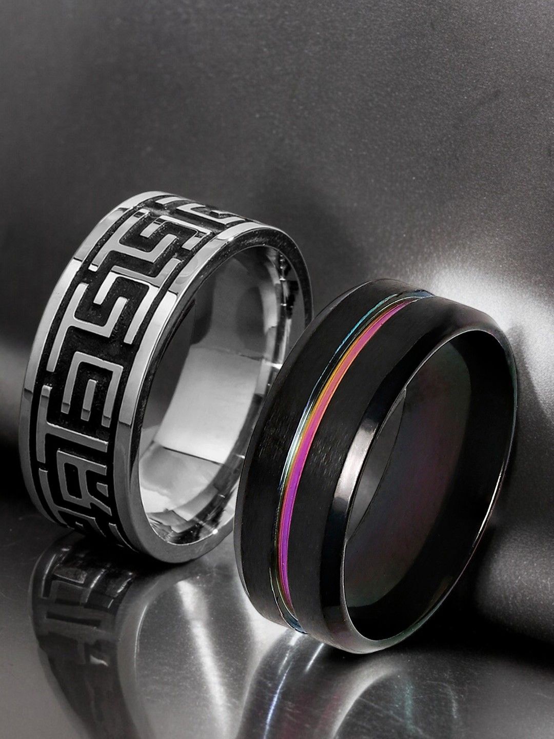 

The Roadster Lifestyle Co. Men Set Of 2 Stainless Steel Band Rings, Silver