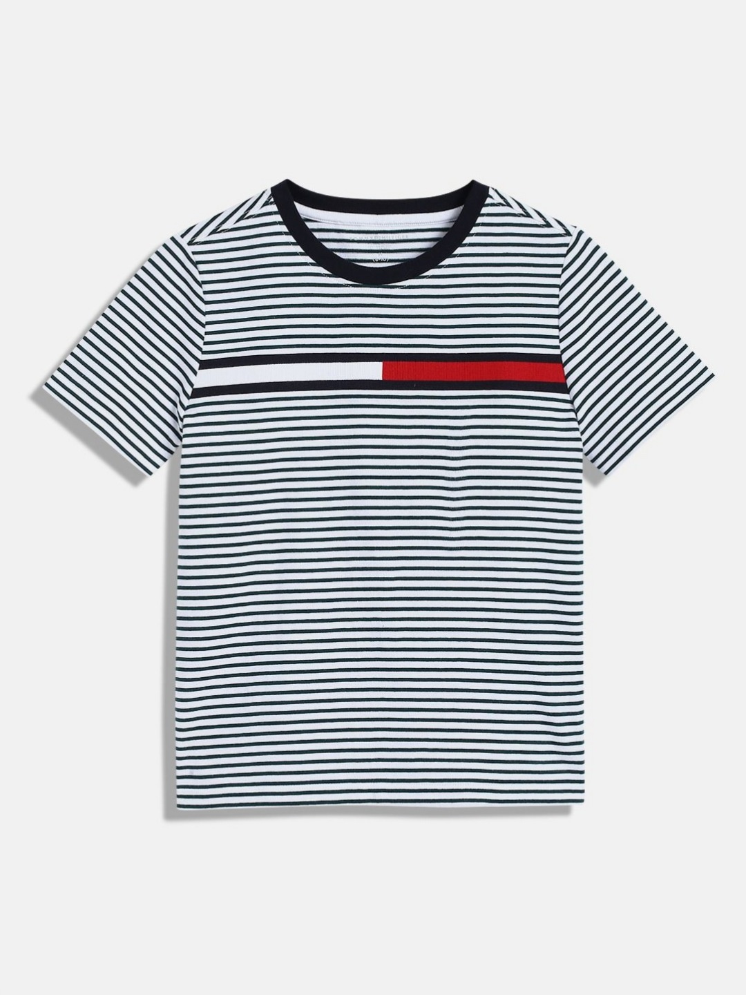 

Tommy Hilfiger Boys Striped Round Neck Cotton T-shirt, White
