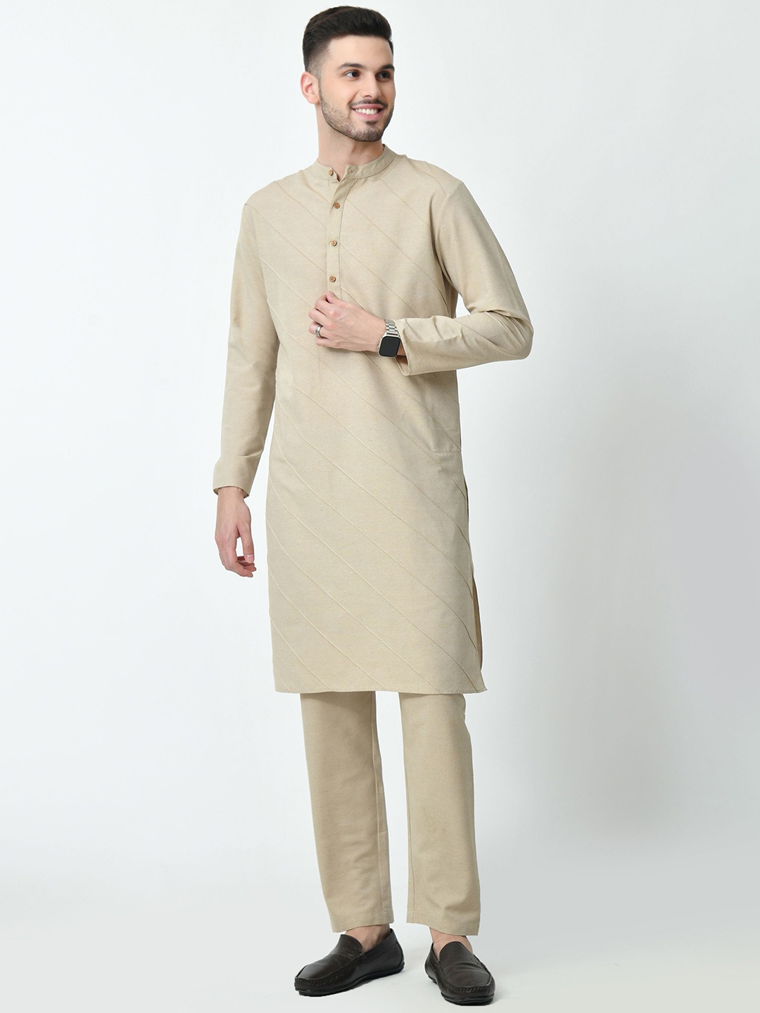 

ALL WAYS YOU Men Thread Work Kurta, Beige