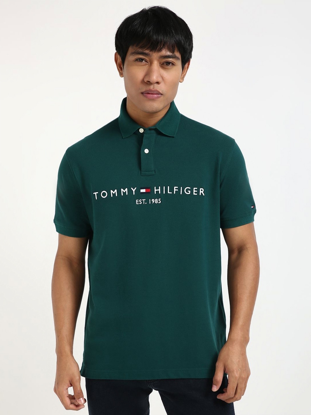 

Tommy Hilfiger Men Typography Printed Polo Collar T-shirt, Green