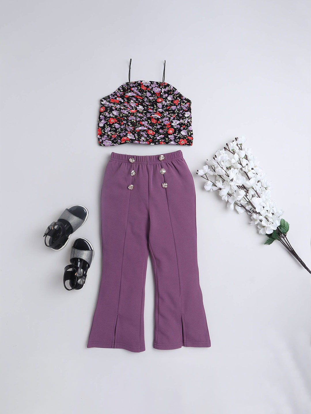 

taffykids Girls Printed Top with Trousers, Purple