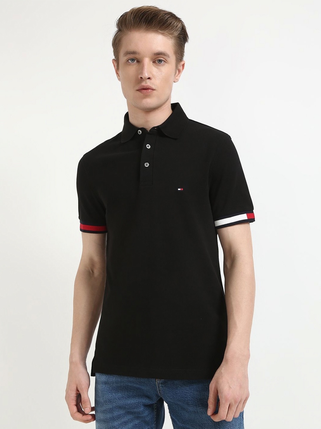 

Tommy Hilfiger Men Solid Polo Collar Cotton T-shirt, Black