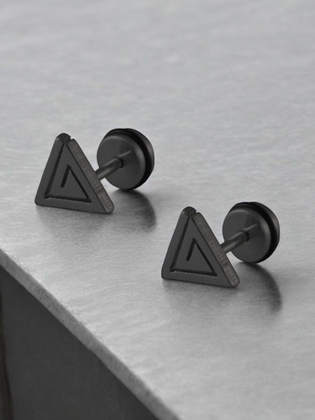 

The Roadster Lifestyle Co Men Triangle Stainless Steel Stud Earrings, Black