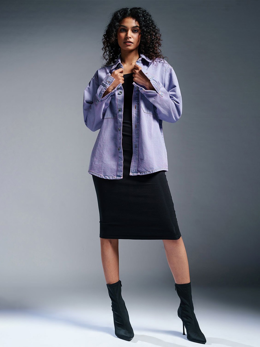 

FREAKINS Women Spread Collar Washed Solid Casual Denim Jacket, Lavender