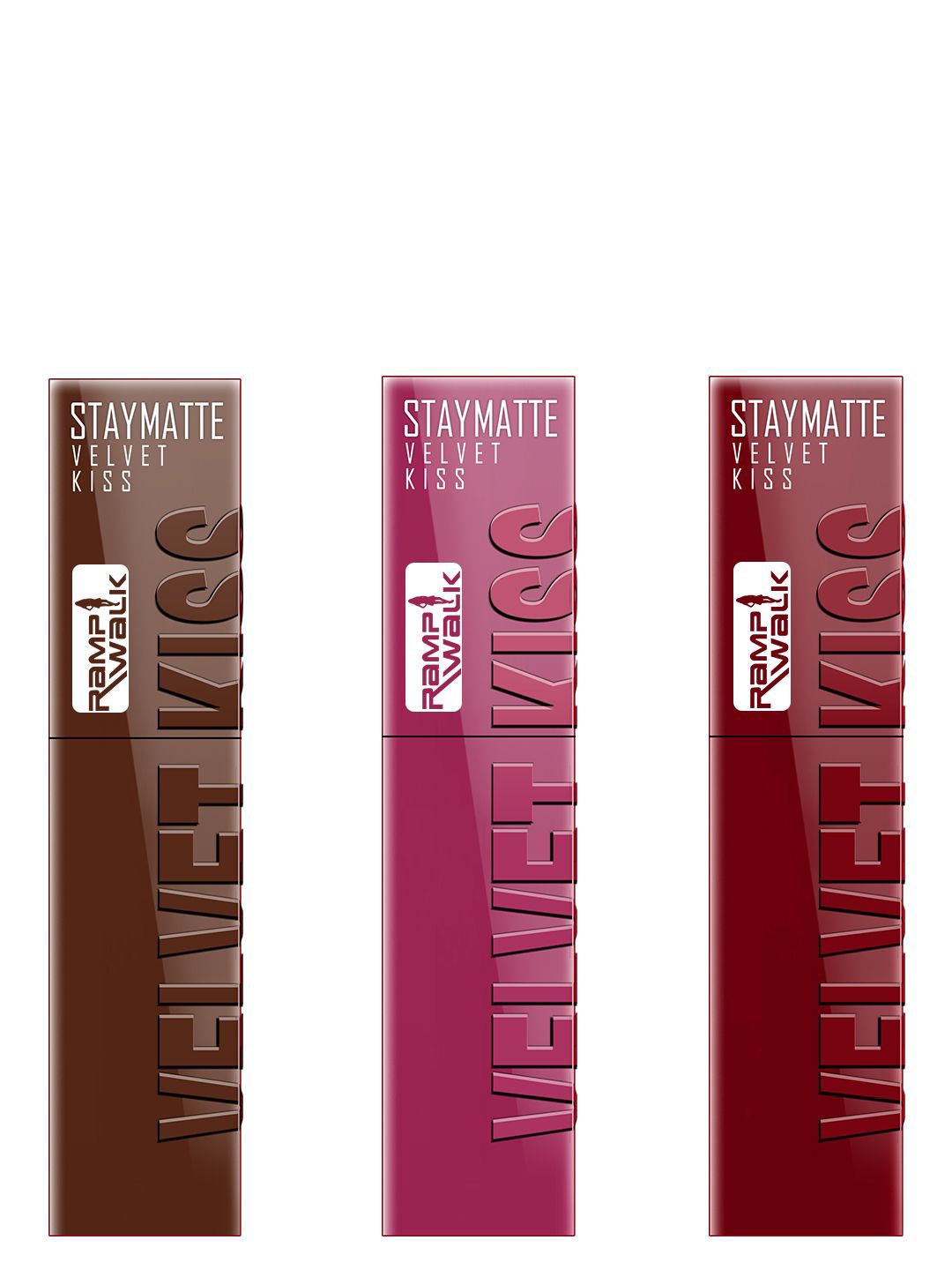 

Ramp Walk Set Of 3 Velvet Kiss Waterproof Liquid Lipsticks - 3.5 ml Each - Shade 7 - 8 - 9, Purple