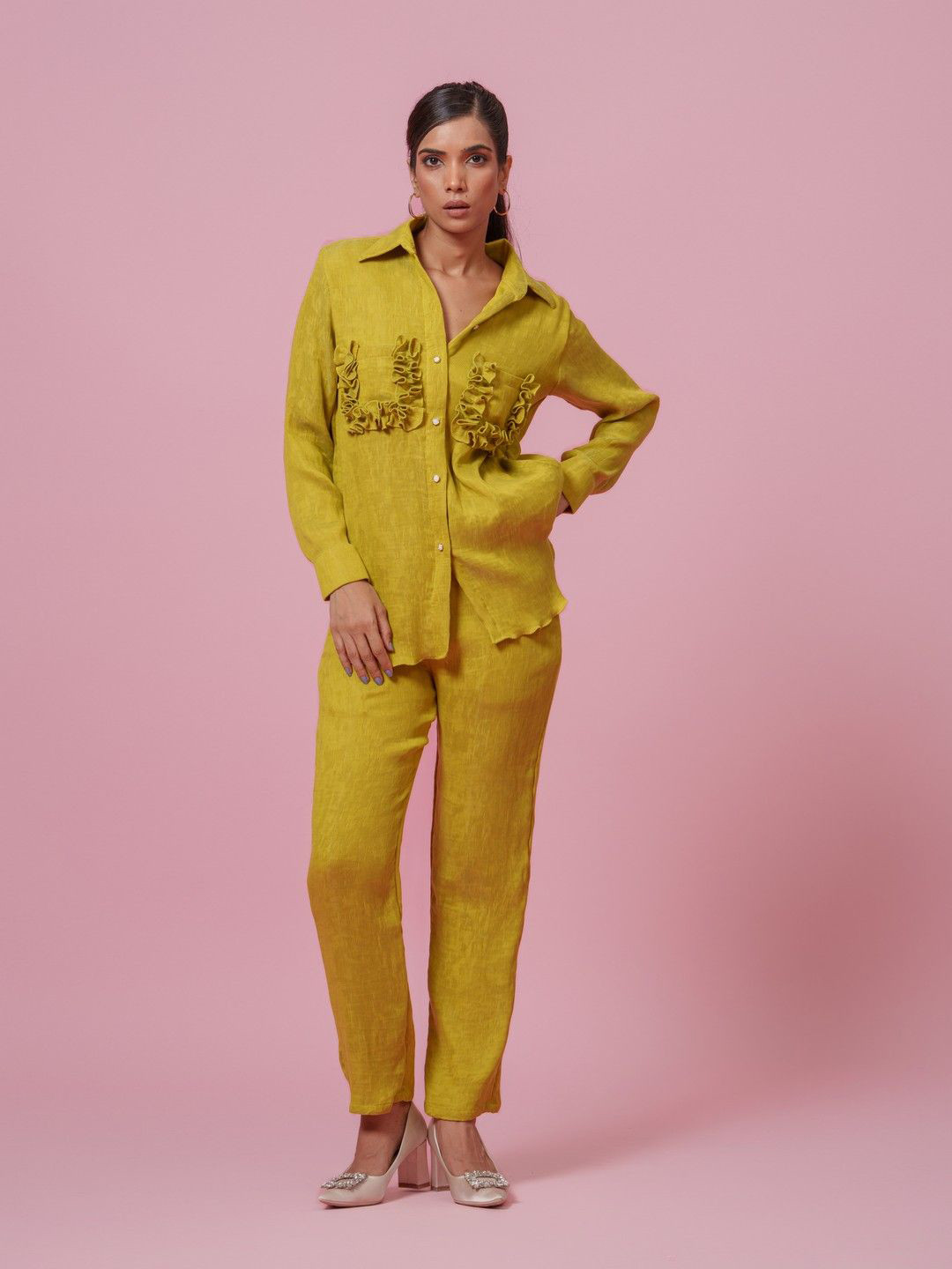

KINA Long Sleeves Shirt With Trouser, Lime green