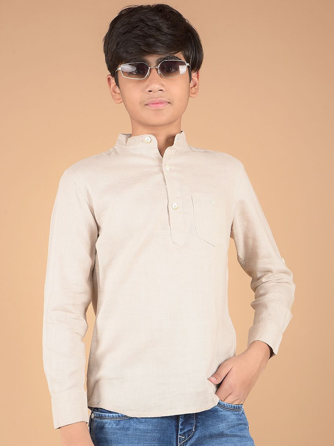 

Crimsoune Club Boys Thread Work Kurta, Beige