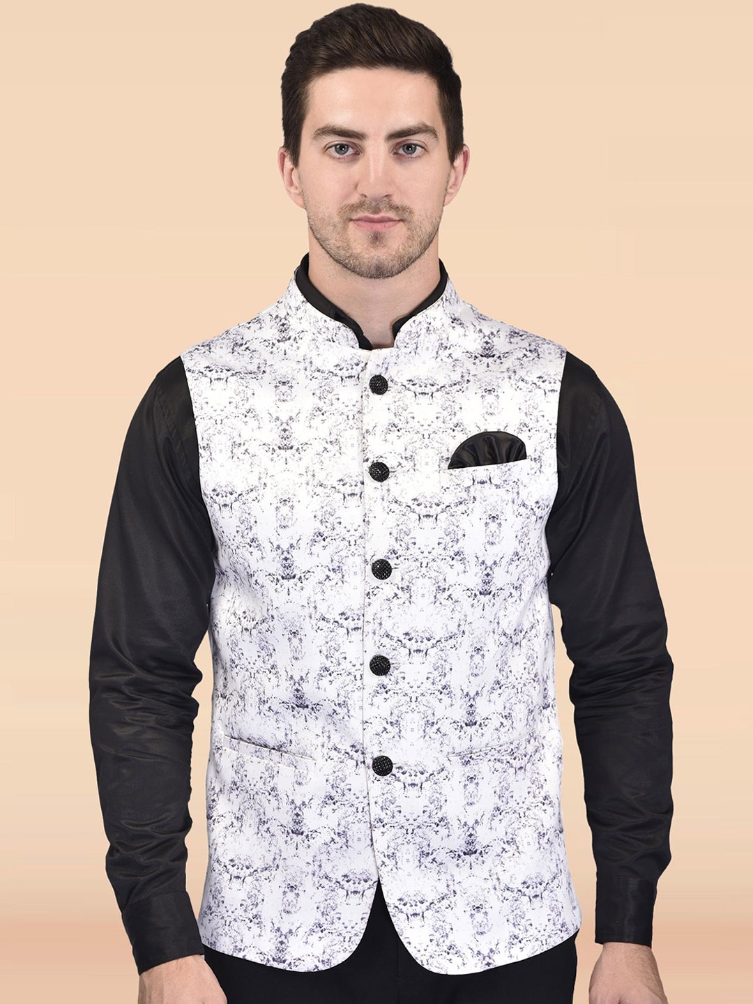 

PRINTINDIA Men Printed Woven Nehru Jacket, White