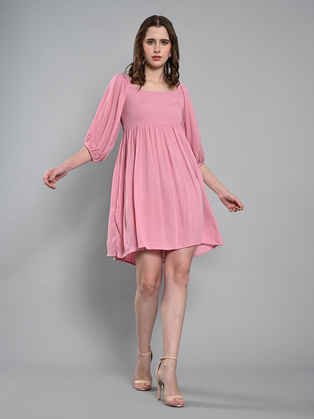 

IZEL Puff Sleeve Fit & Flare Above Knee Dress, Pink