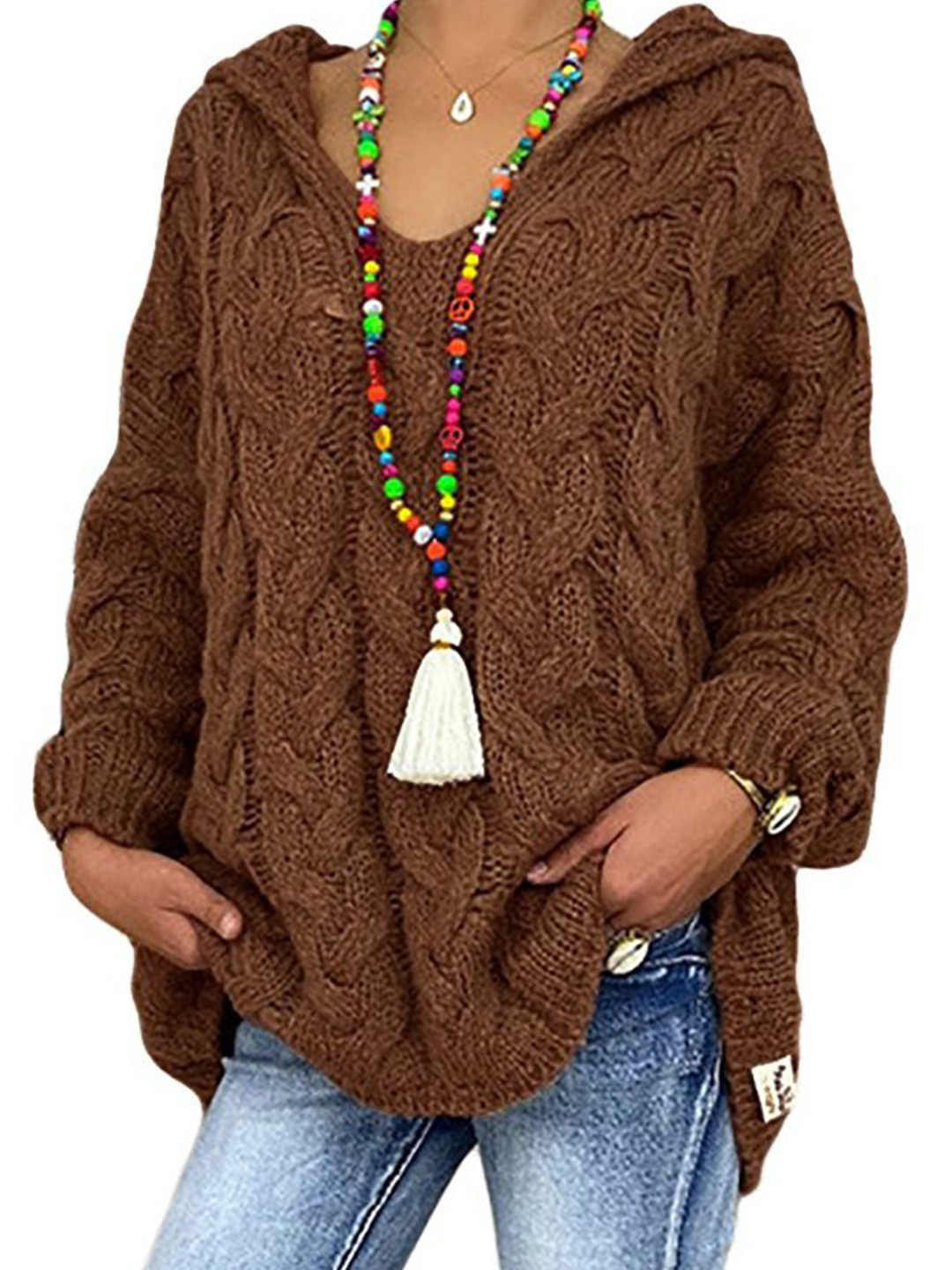 

StyleCast Women Cable Knit Pullover, Brown
