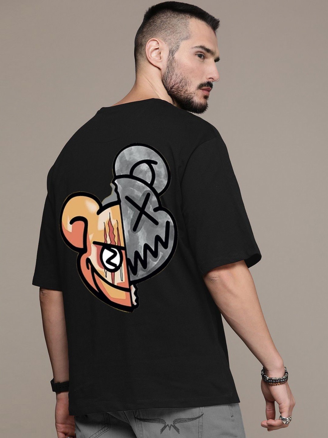 

Manlino Unisex Printed Applique T-shirt, Black