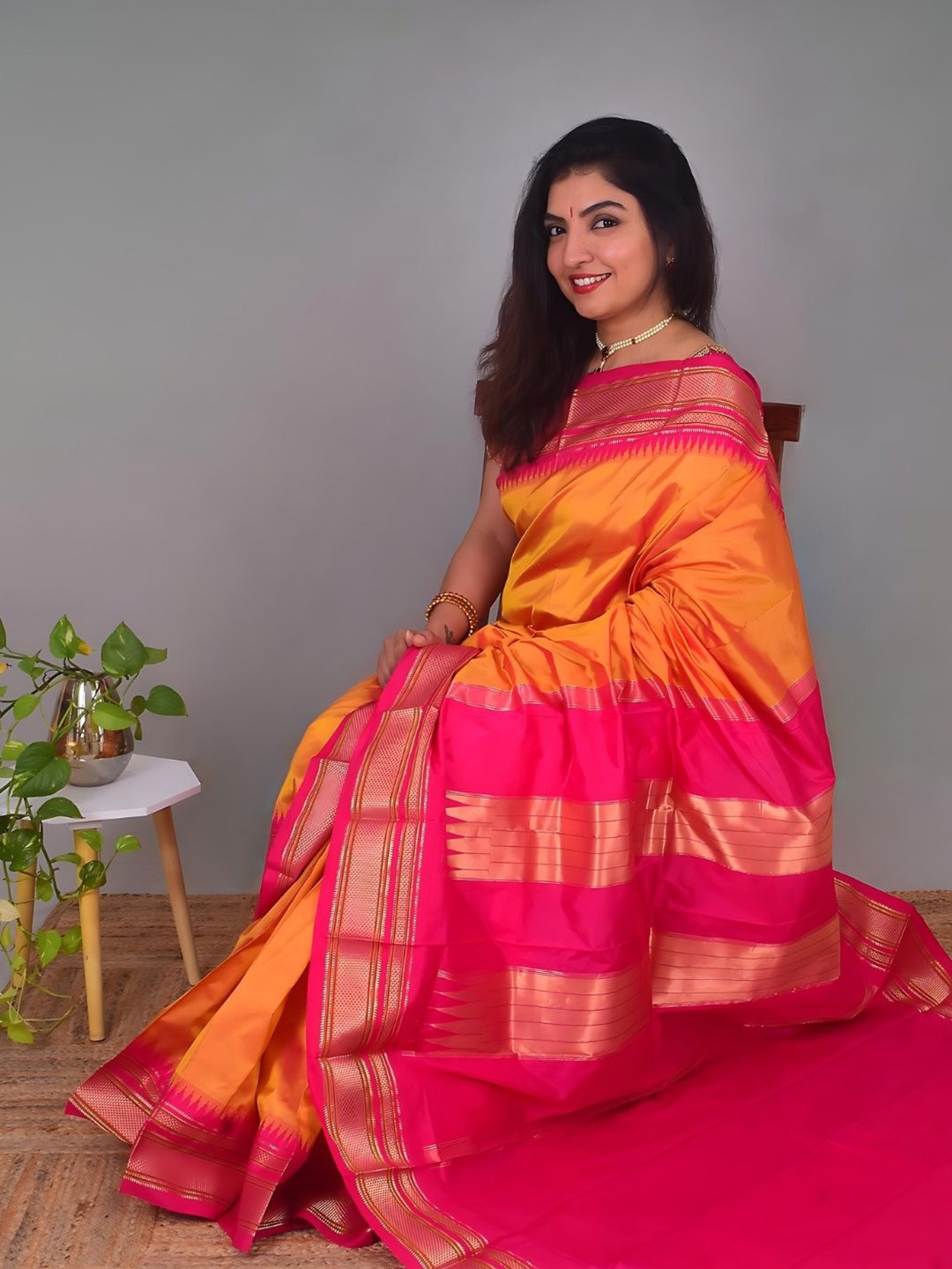 

Indeloom Ethnic Motifs Zari Pure Silk Handloom Ilkal Saree, Yellow