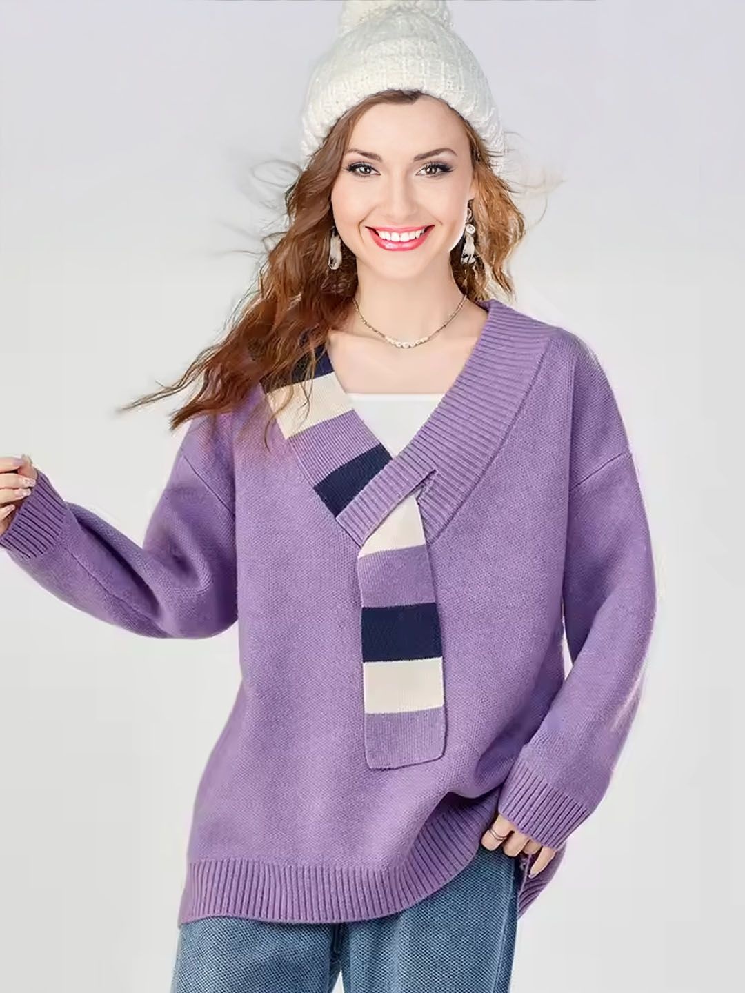 

StyleCast Women V-Neck Sweater, Purple