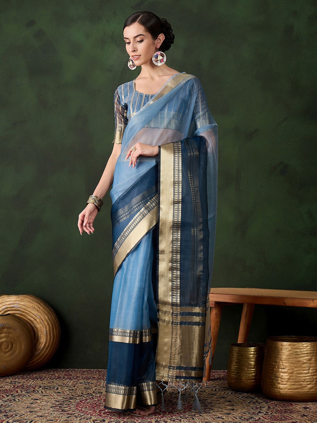 

Sangria Woven Design Zari Saree, Blue