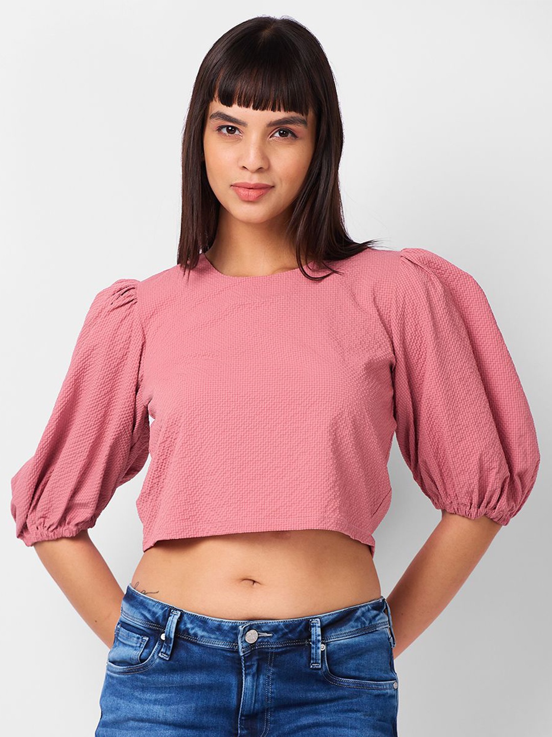 

IZEL Puff Sleeve Crop Top, Pink