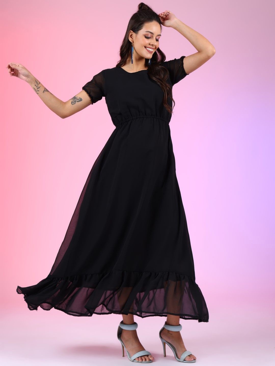

Raiyani Enterprise Crepe Fit & Flare Dress, Black